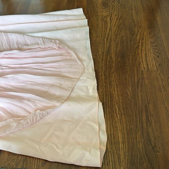 Vintage 60s/70s High Neck White Lace Pink Chiffon Pleated Prom Dress - Picture 8 of 9